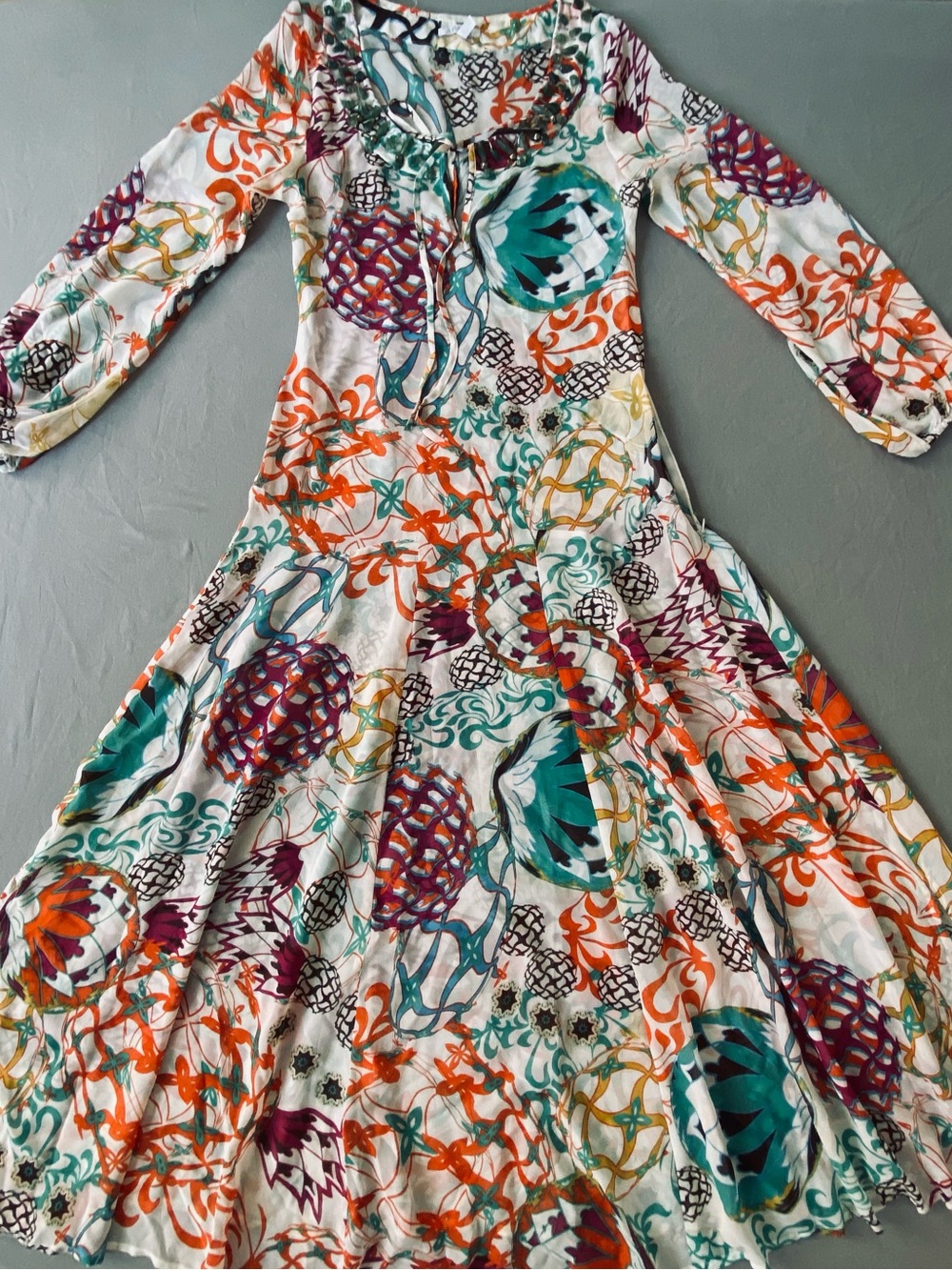 APART multicoloured floral dress with natural jade stones